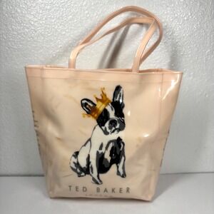 Ted Baker London French Bulldog Crown Icon Tote Bag Pink PVC Glossy Durable GUC